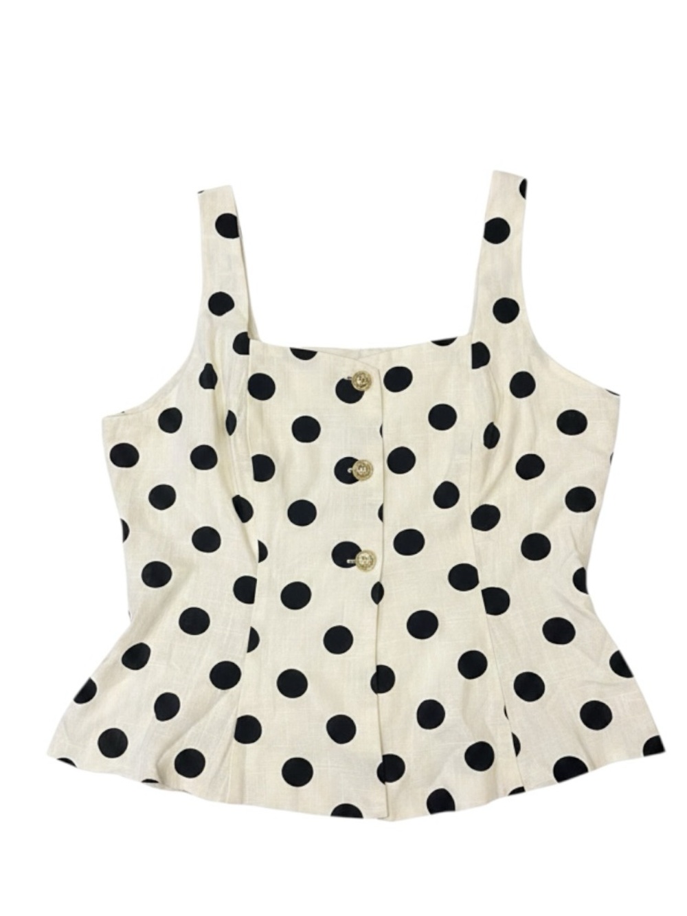Polka Dot Button-Front Tank - Cream & Black